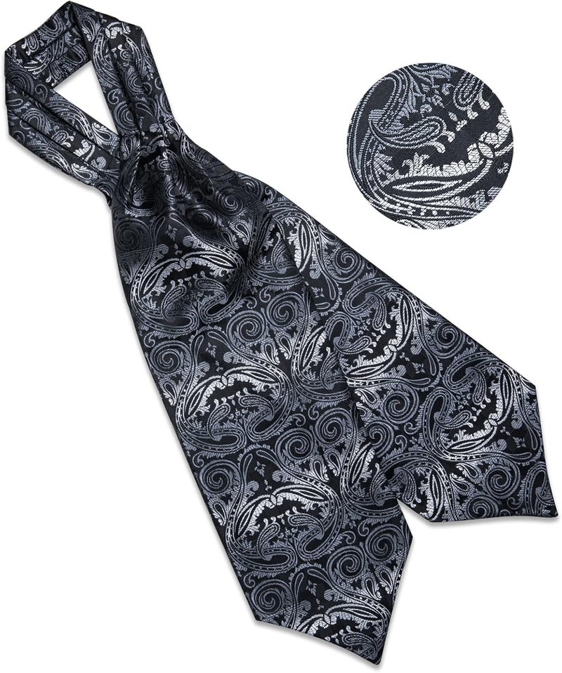 DiBanGu 3PCS Ascot Ties for Men Wedding Jacquard Woven Silk Ascot Cravat for Men Cravat Tie and Pocket Square Set - Image 5